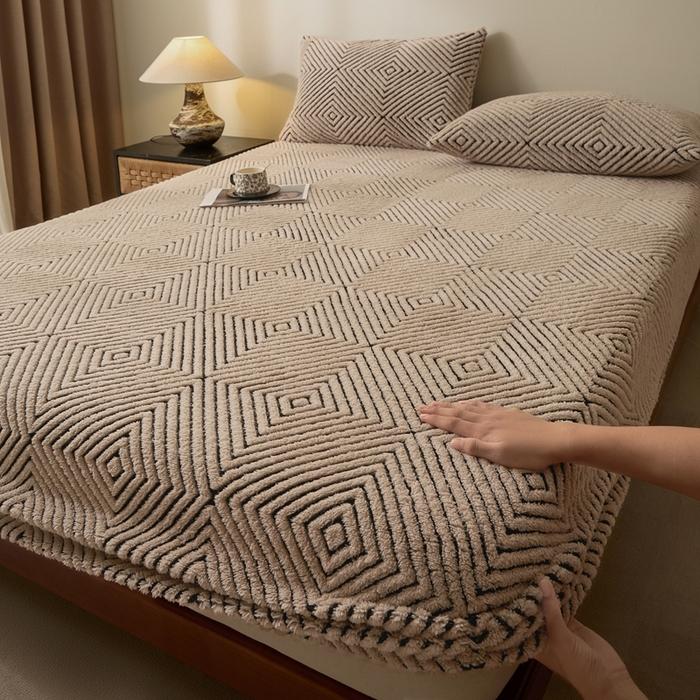 

Soft Warm Mattress Cover with All Around Elastic Band Coral Fleece Mattress Cover Bed Linen Double Queen King Mattress Protector 2xPillowcase 48x74cm