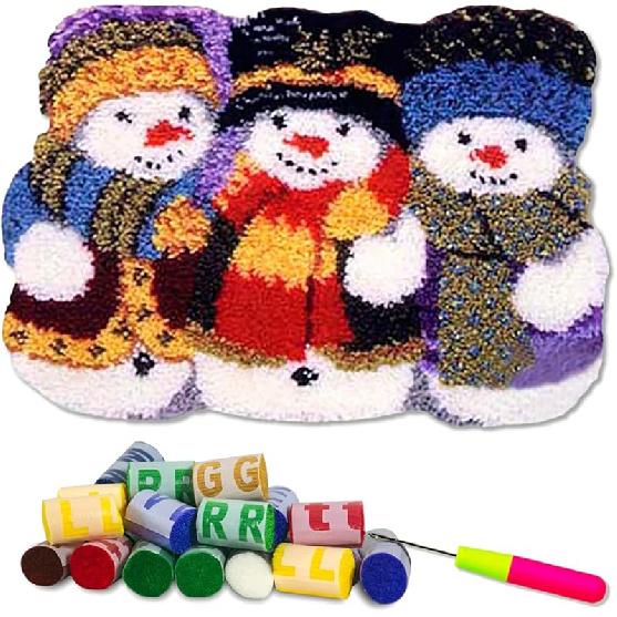 

DL-YTG Latch Hook Kits Rug Snowman Crochet Yarn Cushion Colour Pre-Printed Canvas Cover Rug Needlework DIY Hook and Latch Kit Christmas Home 21x15 inch (52X38cm)