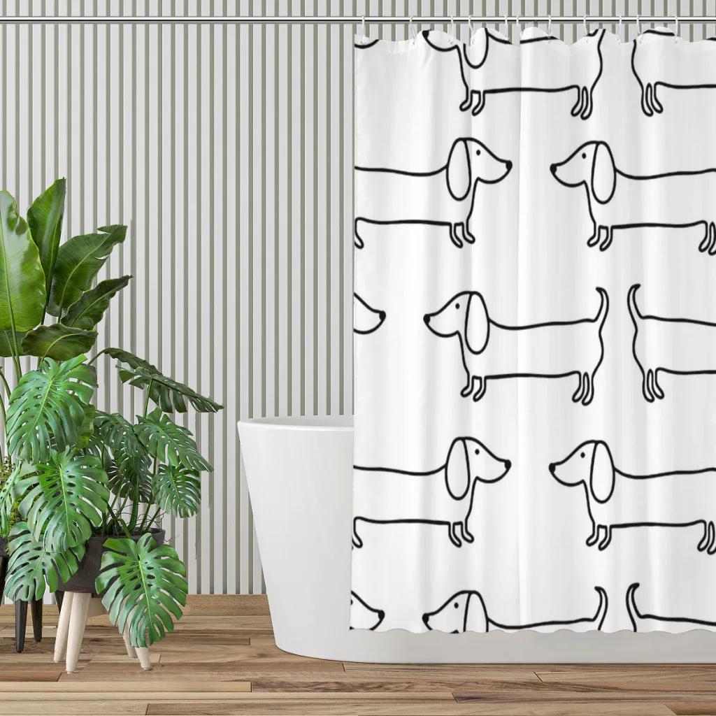 Bassotto Bianco Nero Tende da Doccia per Bagno Cane Tenda Divisoria Impermeabile Accessori Decorativi per la Casa