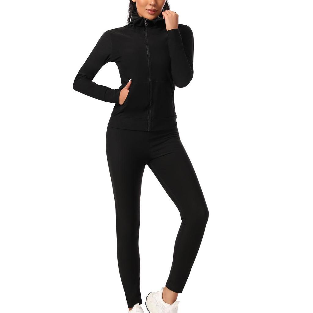 Damski Zestaw do Jogi z Długim Rękawem i Zamkiem: Kombinezon do sauny z kapturem do fitness i biegania
