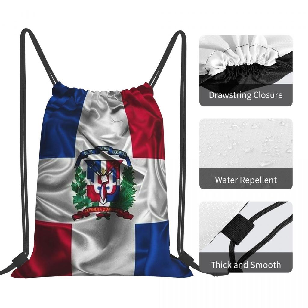 Dominican Republic Flag Backpacks Portable Drawstring Bundle Pocket Sports Bag Book Bags for Travel School