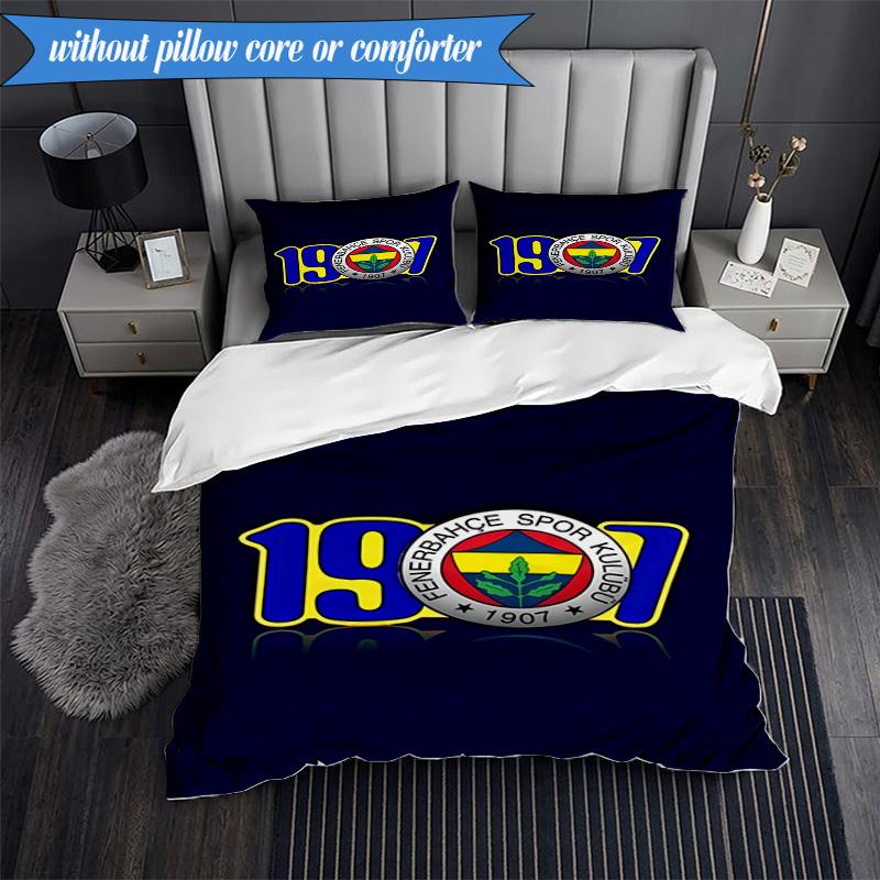 3-teiliges Bettwäscheset mit Fenerbahçe-Wappen-Design, 2D-Druck (Enthält 1 Bettbezug + 2 Kissenbezüge Ohne Füllung), Schlafzimmerdekoration, Ventilatorgeschenk