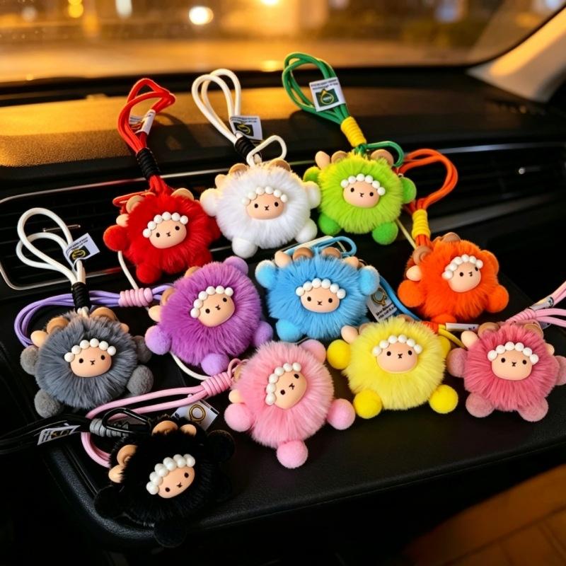 Plush Sheep Fluffy Bag Charm Cute Keychain for Car Keys and Decoration