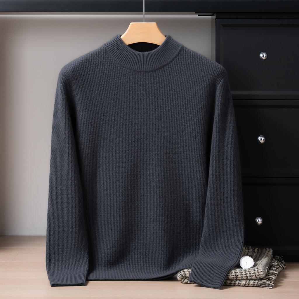 100 pure cashmere shirt men's semi-turtleneck 7-pin front and back needle thickened cashmere knitted sweater