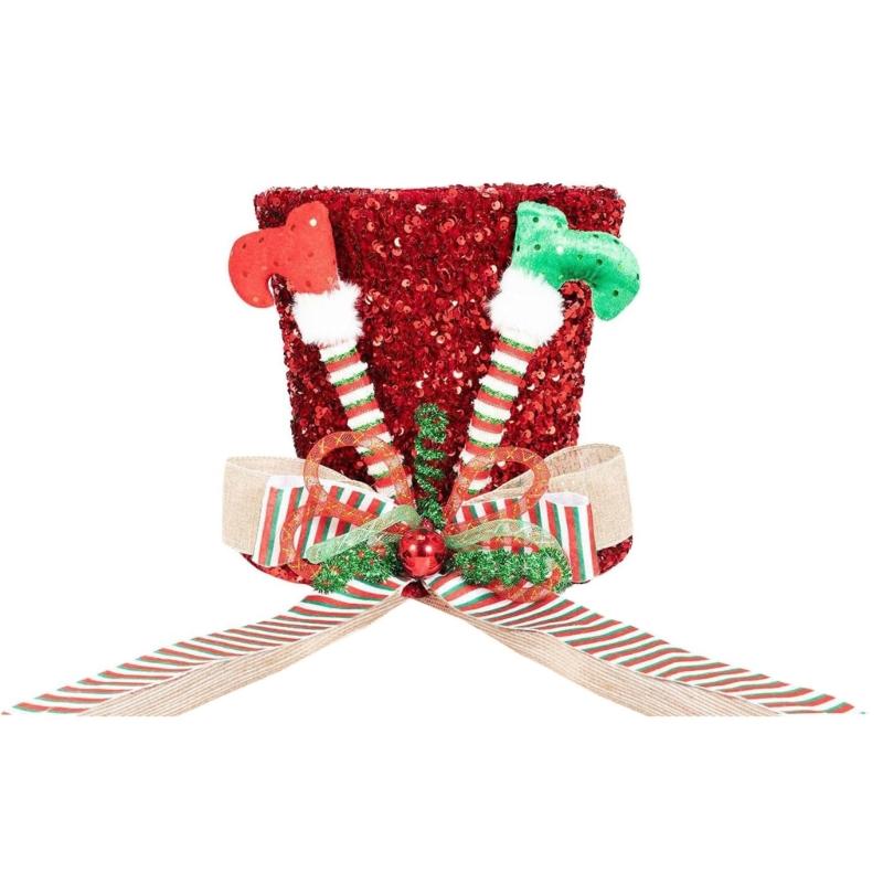 Christmas Tree Toppers Hat with Lengthened Bowknot Large Toppers Hat Christmas Tree Decorations Tabletop Ornaments 1 красный