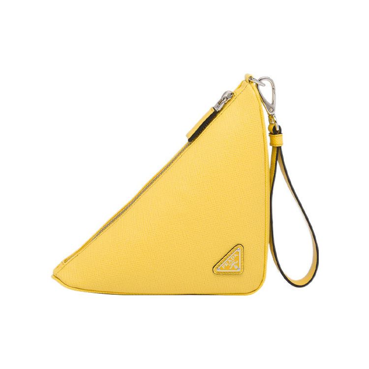 Prada Triangle Detachable Strap Zipper Leather Clutch Men Clutch Sunshine-Yellow 2NE054_2FAD_F0377