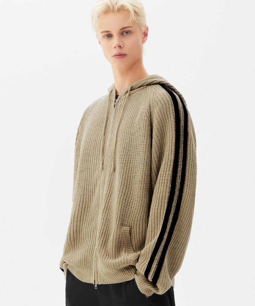 TRILLION Lavable Poilu Brossé Maille Zippée à Capuche (Beige)