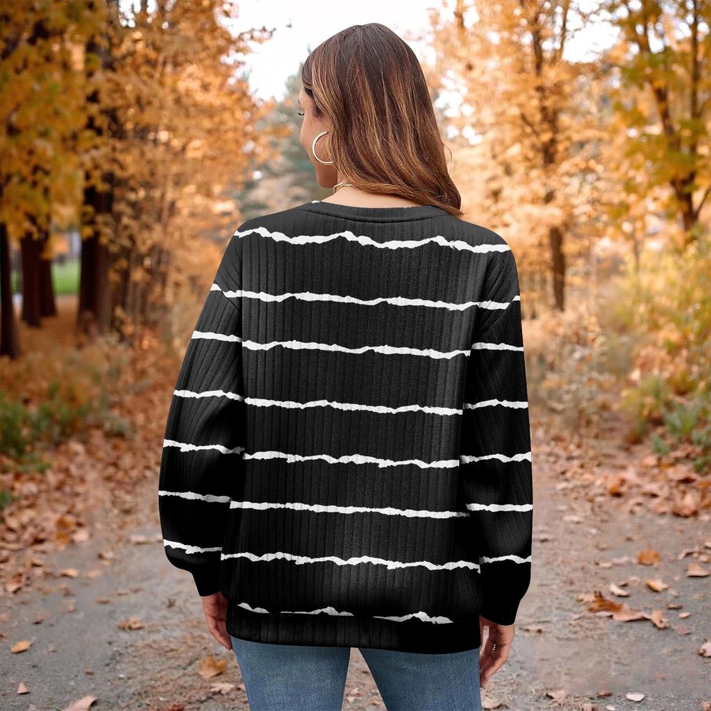 Women's Printed Lightweight Brushed-Cotton Round Neck Top