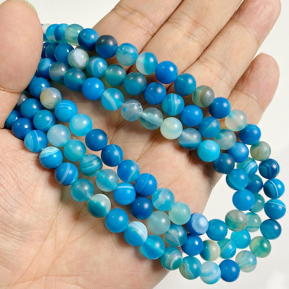 6 8 10 MM  Matte Natural Stone Beads Polished Blue Stripes Agates Stone Beads Diy Spacer Loose Beads for Jewelry Making Bracelet