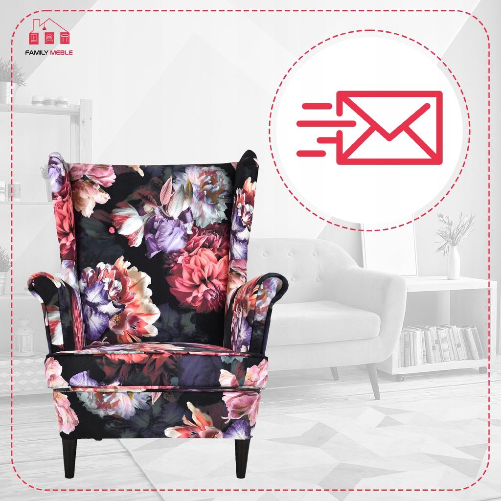 ARI PRINT Scandinavian Family Furniture Wing Chair, Floral, Stylish, Velvet