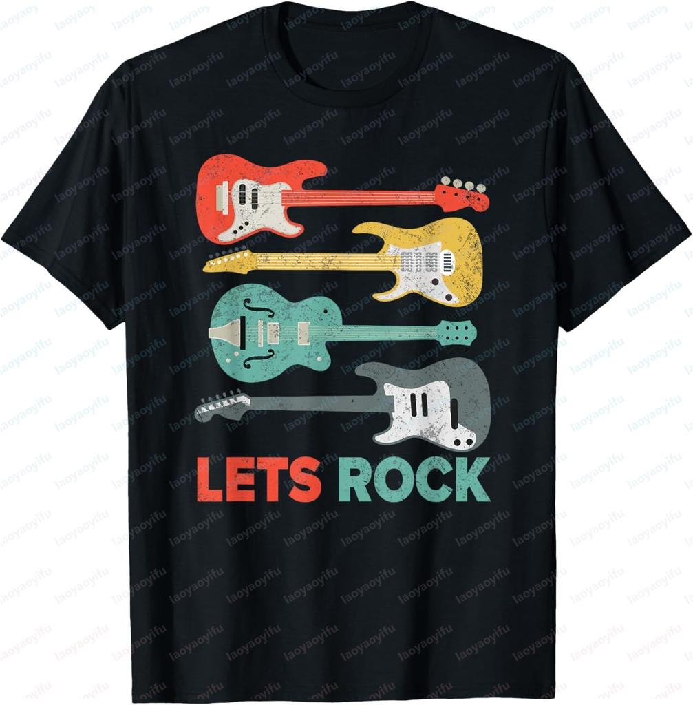 Lets Rock Electric Guitar Music Lover Band Guitarist Retro TShirt Unisex Fashion Soft Tops Print Original Design Gift Tops Tee