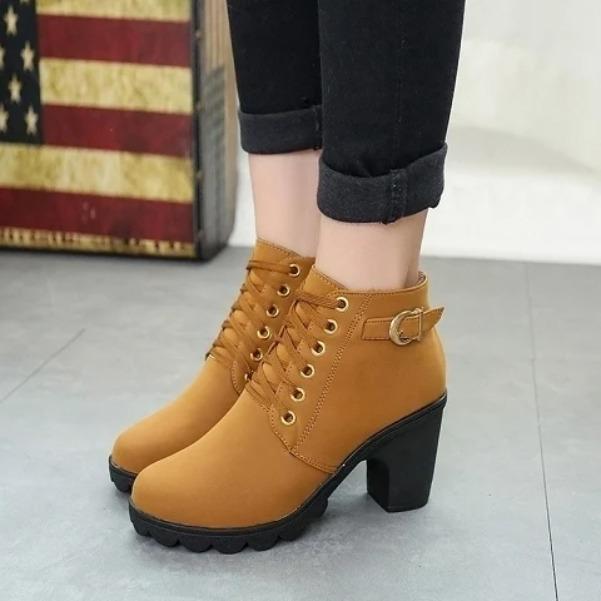 Platform Round Toe Woman Short Shoes Autumn Winter Heeled Booties Comfortable and Elegant Footwear New in Ankle Boots for Women