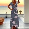 Women Plus Size V Neck Short Sleeve Maxi Dress Camouflage Print Loose Casual Summer Beach Long Dress