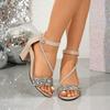 Fashion 2025 Summer Open Toe Women's Sandals Fashion Buckle Strap Office and Career New Sequins Plus Size Color Matching Heeled Sandals
