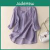 Short Buttons Summer Embroidered Sleeve Blouse Casual Women Tops Retro Loose Fit Cotton Linen Blouses