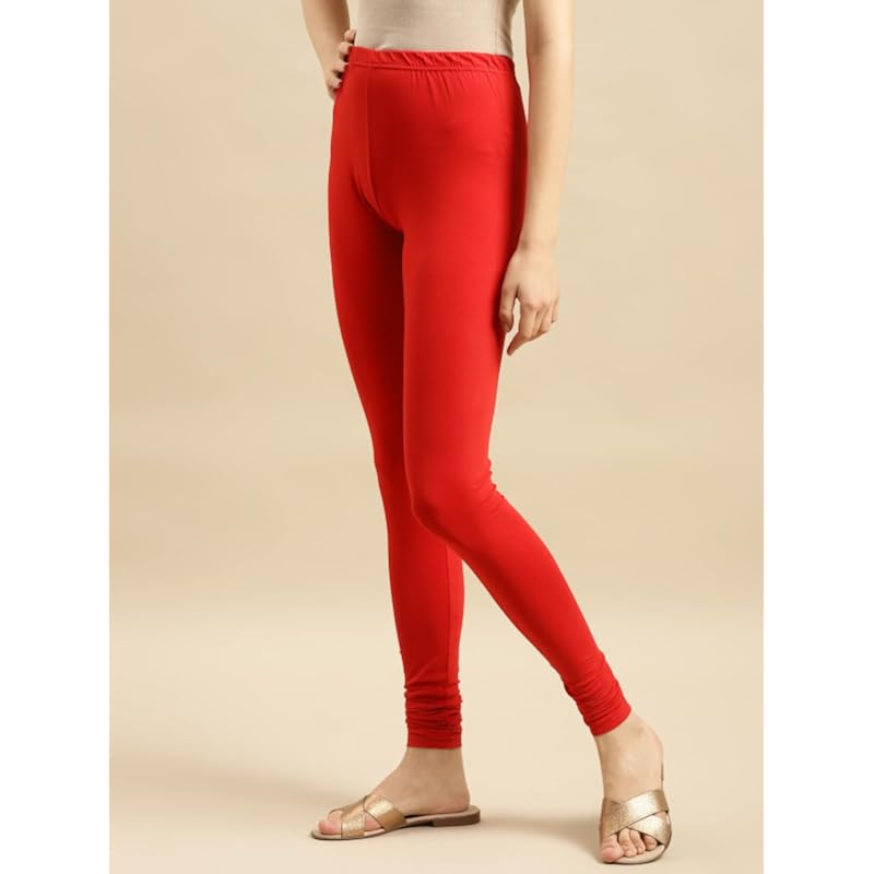 rangita Women Cotton Red Solid Full Length Churidar, M