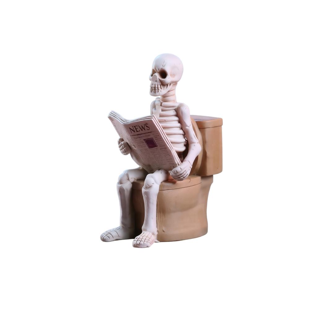 Toilet Desktop Decoration Halloween Skeleton Commode Figurine for Shelf Mantel Table Decor