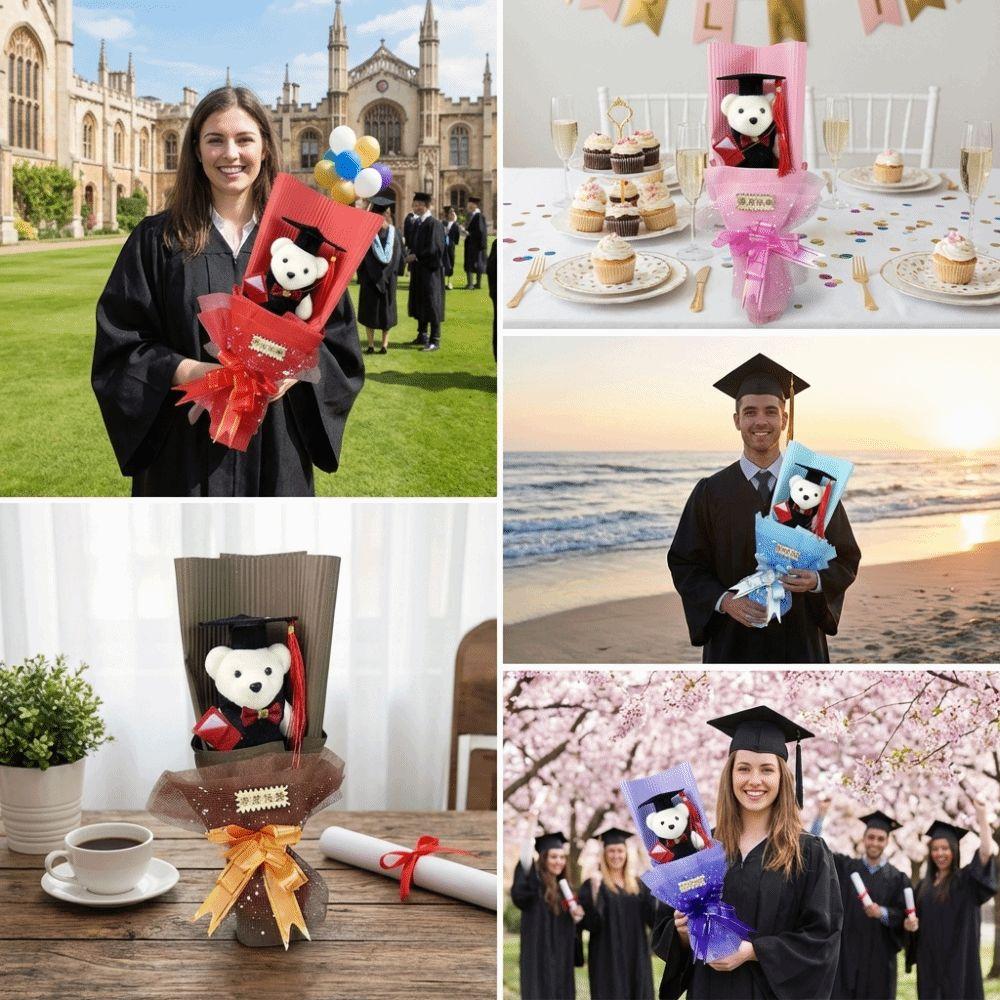 Animal Graduation Bear Bouquet Simulated Plush Toy Bouquet Little Bear Doll Bouquet  Commencement