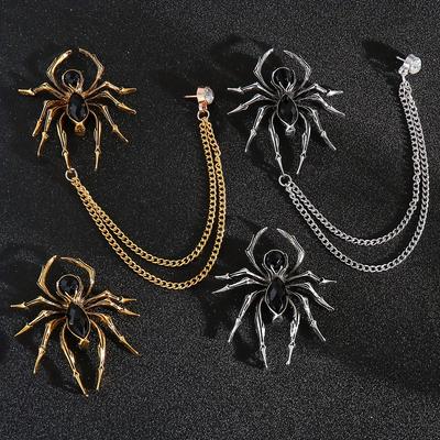 Broches Araignées en Alliage Doré et Argenté pour Hommes | Design d'Inspiration Vintage, Ornées de Fausse Pierre Gemme, Accessoire Collier à Chaîne pour Costumes, Vestes