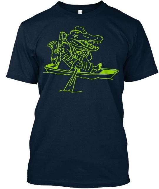 

Cool Saxophone Crocodile In Boat TTshirt Made in the USA Size S to 5XL S