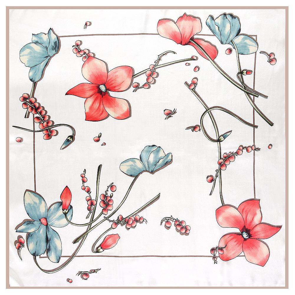 90*90cm  Spring Floral Flower Printed Small Saquare Scarf Foulard Hijabs For Ladies
