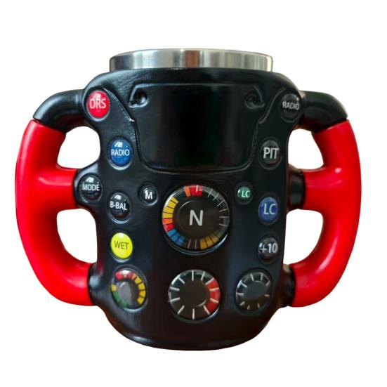 Ceramic Coffee Mug Racing Steering Wheel Pattern Ergonomic Handle Mug Non-Slip Bottom Coffee Cup Christmas Present