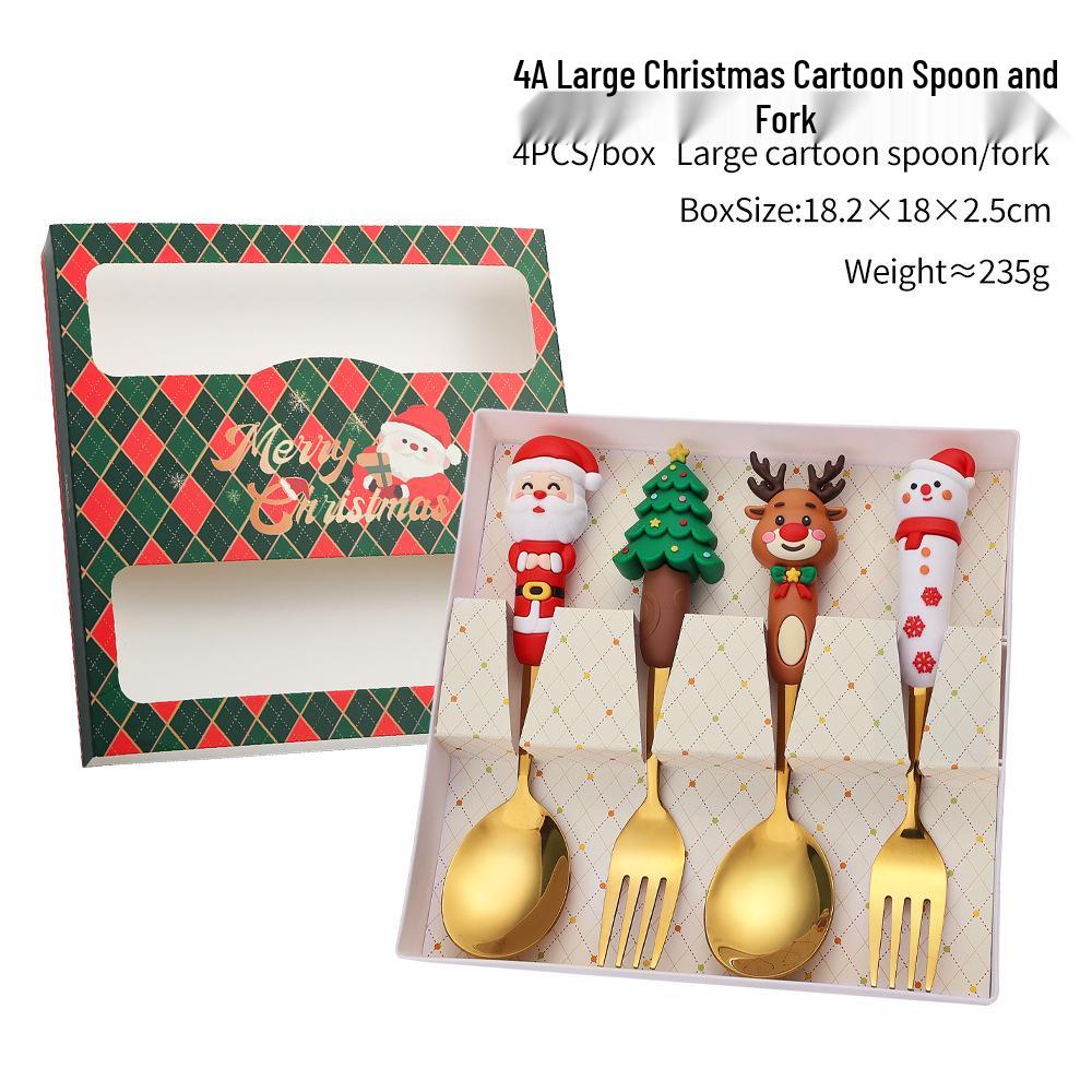 Large Christmas Plush Spoon & Fork Set - Santa Claus & Tree Design