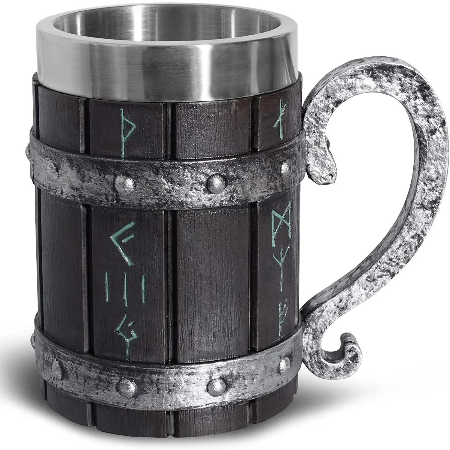 

Винтажная дубовая бочка Viking, пивная кружка с вкладышем из нержавеющей стали, кофейная чашка, чайная кружка, большая вместительная кружка, подарок для паба-бара 600ML