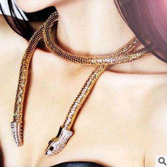 Versatile Gothic Rhinestone Crystal Snake Necklace