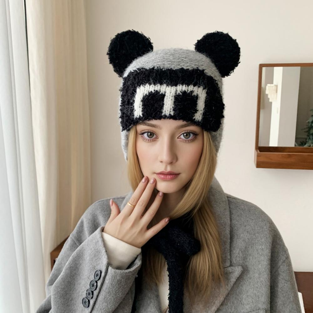 New Women Cute Cat Ear Winter Hat Trendy Streetwear Knitted Hat With Earflap Girls Lovely Female Dandy Cap