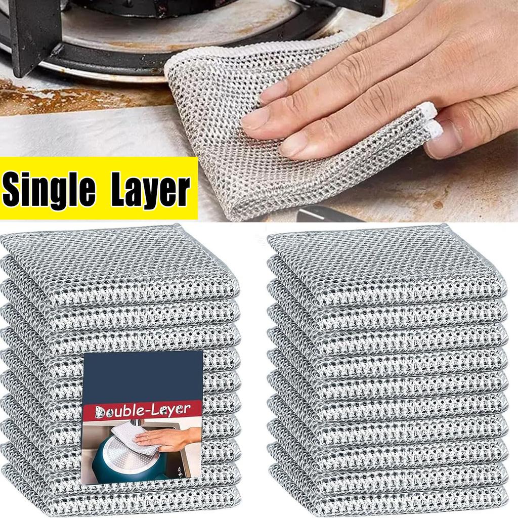 50/1pcs Magic Dishcloth Silver Wire Cleaning Cloths Kitchen Dish Pot Washing Cloth Double-sided Thickened Towels Steel Wire Rags