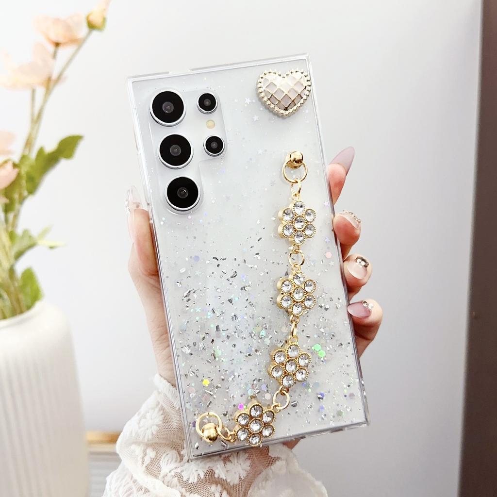 Premium sense applies to Samsung S25ultra mobile phone case s25 bracelet s23 Epoxy S24U glitter