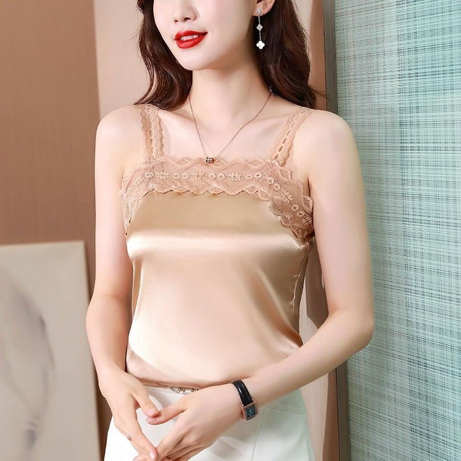 

Мереживний топ без бретелей жіночий літній костюм внутрішній одяг вільний модний приталений верхній одяг базовий шар французький топ 4XL шампанського