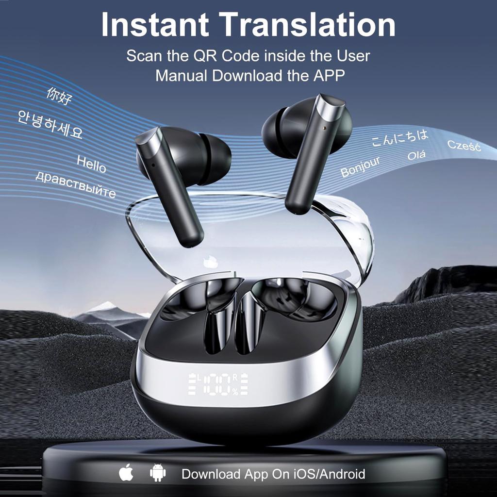 Ai Language Translator Earbuds 144 Languages Translate Bluetooth 5.4 Earphone Translation Headphones Wireless Headsets for Travel Business Learning