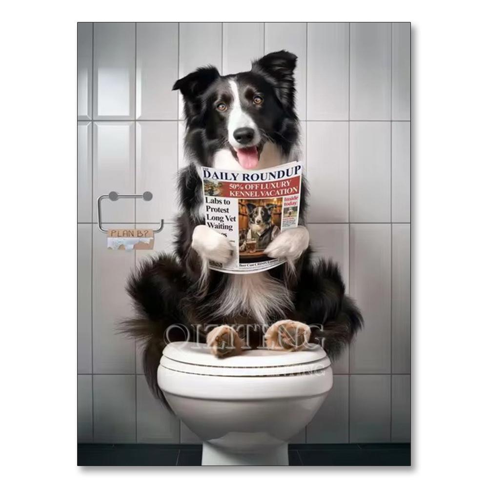 Dog Diamond Painting Cat Toilet Cartoon Diamond Mosaic Animal Full Round_Square Drill Embroidery Funny Bathroom Wall Decor Art