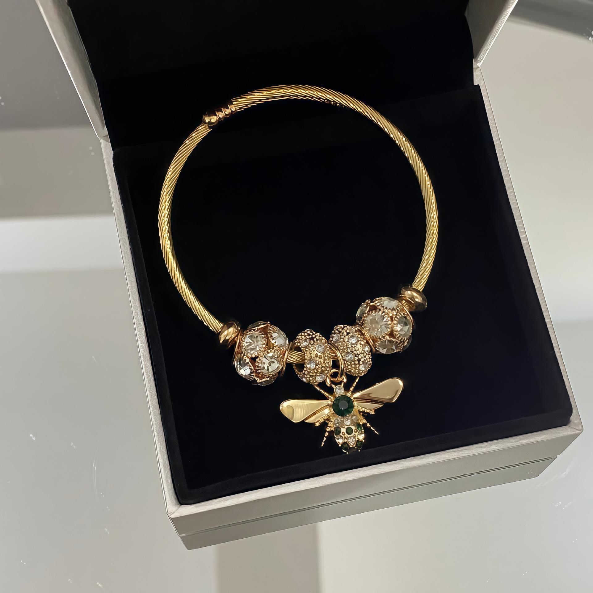 

Регульований браслет з золотого сплаву з блискучою діамантовою кулькою - Ювелірні вироби у стилі Pandora, що добре продаються