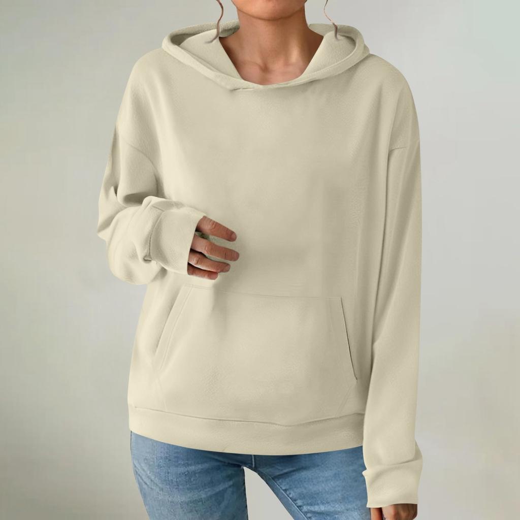 Dámský módní pulovr s dlouhým rukávem a jednobarevná mikina s kapucí