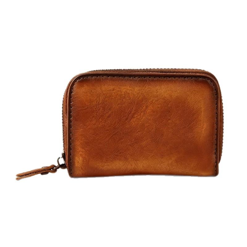 Genuine Leather Mini Card Holder Wallet Men Women Slim 2-Fold RFID-Blocking Case With Multiple Slots