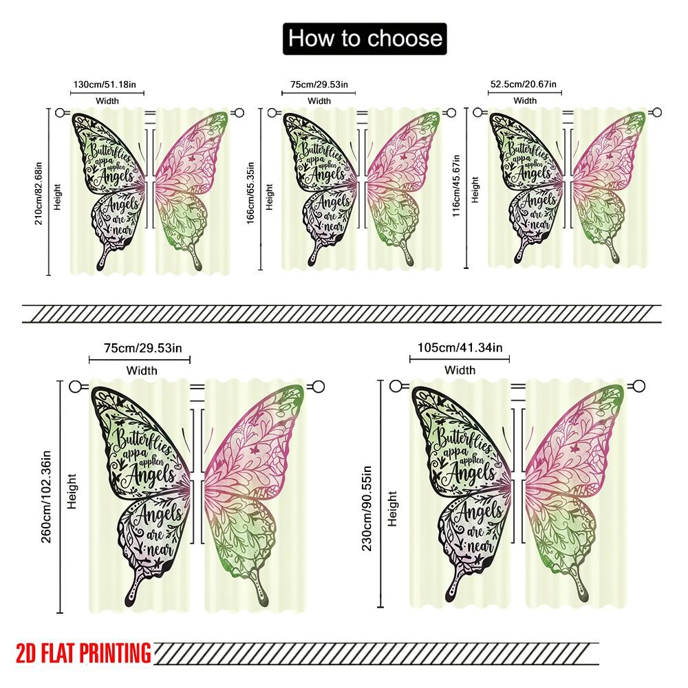 2pcs 2D flat printing Curtain Butterflies Appear When Angels 100% Polyester Without Electricity Festive Wall Decor for Yard &