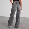 Neue Damen Vintage Gewaschene Gerade Bein Jeans, Lockere Passform Breite Beine Bodenlange Denim Hosen für Lässige Streetwear