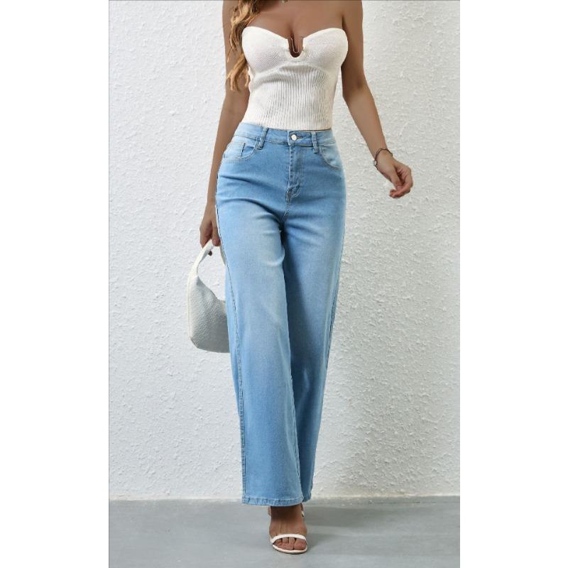 VEZFAA Damemote Uformelt Ensfarget trykk Høy midje Bukser og Capris