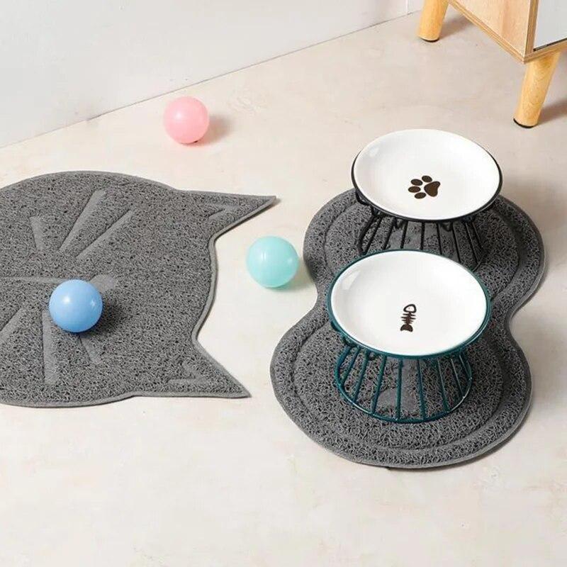 Ceramic Raised Pet Bowl with Iron Rack Food Water Treats for Cats Dogs Feeders Supplies Drinking Accessories Puppy Kitten Bowl