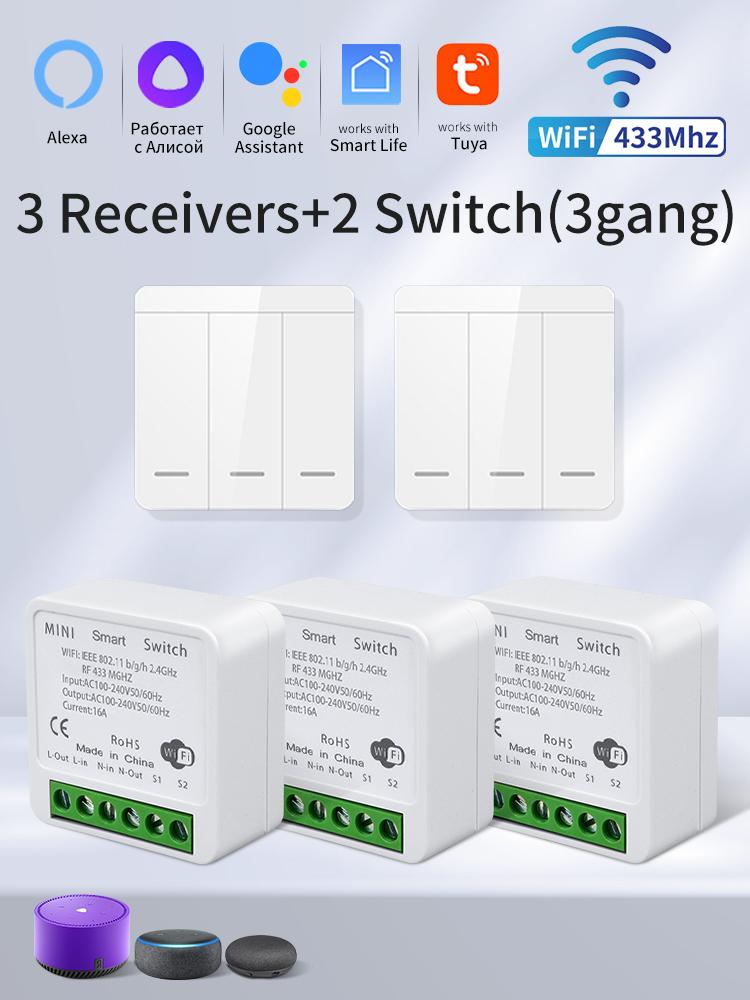 16A Tuya Smart WiFi Switch 2 Way Control RF433MHz Wireless Panel Switch DIY Module SmartLife APP Alexa Google Home Voice Control