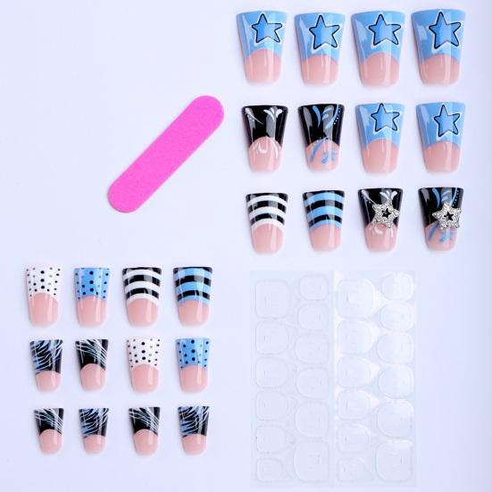 24 Pièces/Ensemble Faux Ongles Points Rayures Imprimé Couverture Complète Moyenne Faux Ongles Dégradés Changement de Style Rapide Faux Ongles avec Ajustement Parfait Port de Salon de Manucure