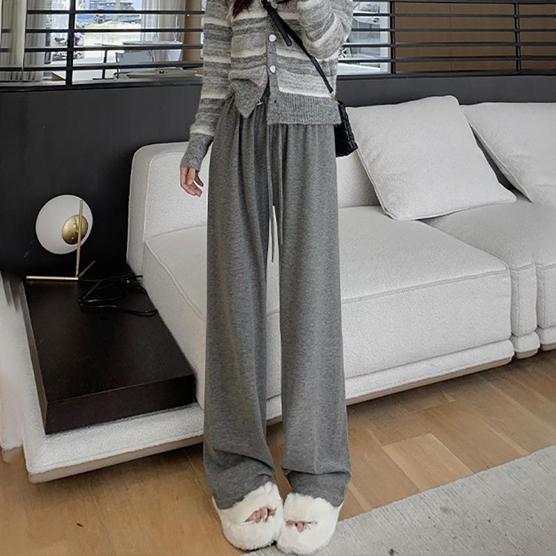 Y Gray Glutinous Rice Pants Women's Spring, Autumn and Winter New High Waist Drape Straight Loose Lazy Casual Wide-leg Pants