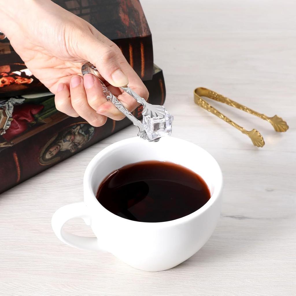 2Pcs 304 Stainless Steel Sugar Cube Tongs,Ymapinc Rose Relief Handle Ice Tong, Gold & Silver Tongs for Sugar Cubes Vintage Small Serving Tong, Tea,