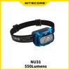 NITECORE NU31 USB-C Rechargeable Headlamp 550 Lumen Trail Running Fishing Trekking Headlight Work Light, Built In Li-ion Battery