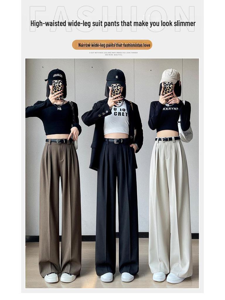 2024 Women's High Waist Wide Leg Suit Pants - Korean Fashion, Spring/Autumn, Loose & Casual Fit