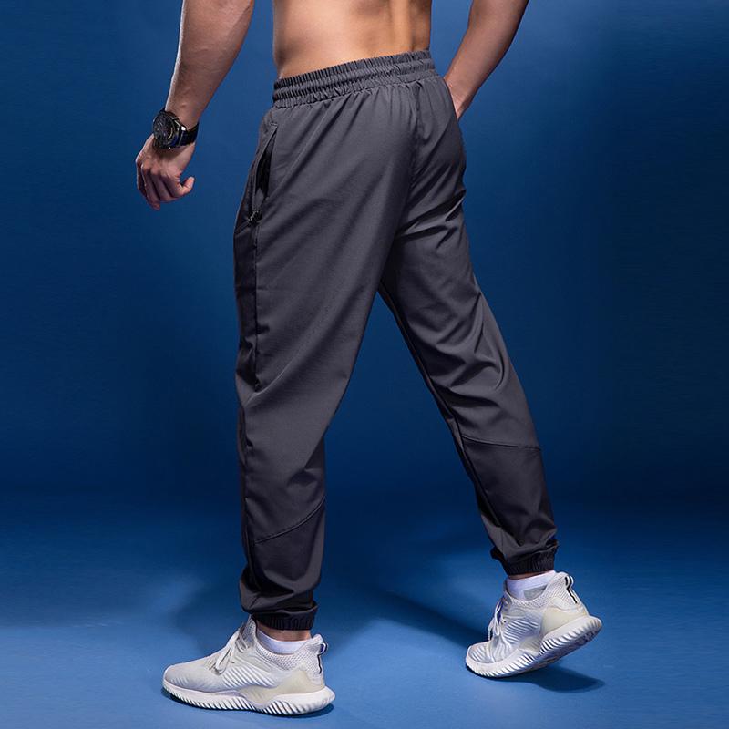 Men's Slim Casual Pants Summer Quick-drying Solid Color Running Sweatpants Zipper Pocket Trend Shackle Fitness Soccer Training Breathable