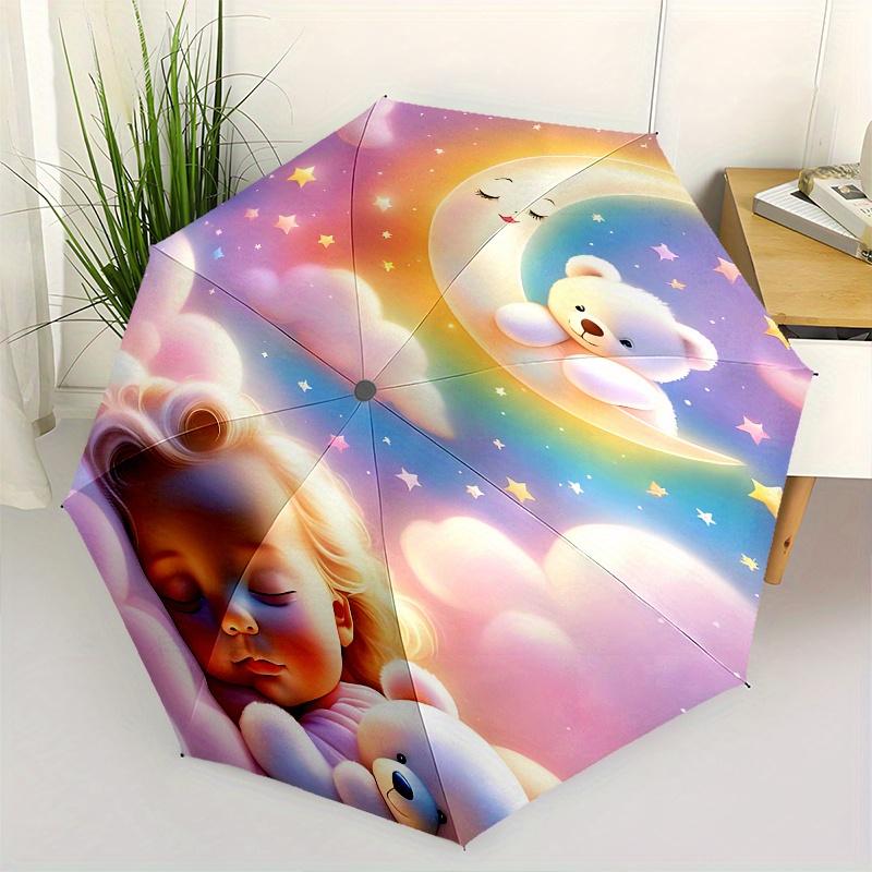 

Girl,Moon Automatic Folding Umbrella 8 Ribs Lightweight Design, Durable Iron Frame, Compact and Portable, Ideal Birthday or Christmas Gift